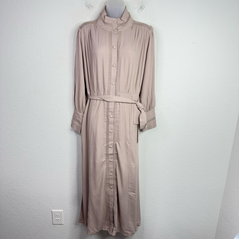 Aab Dress Womens S Tan Crochet Neutral Button‎ Long Sleeve Maxi Boho Lagenlook